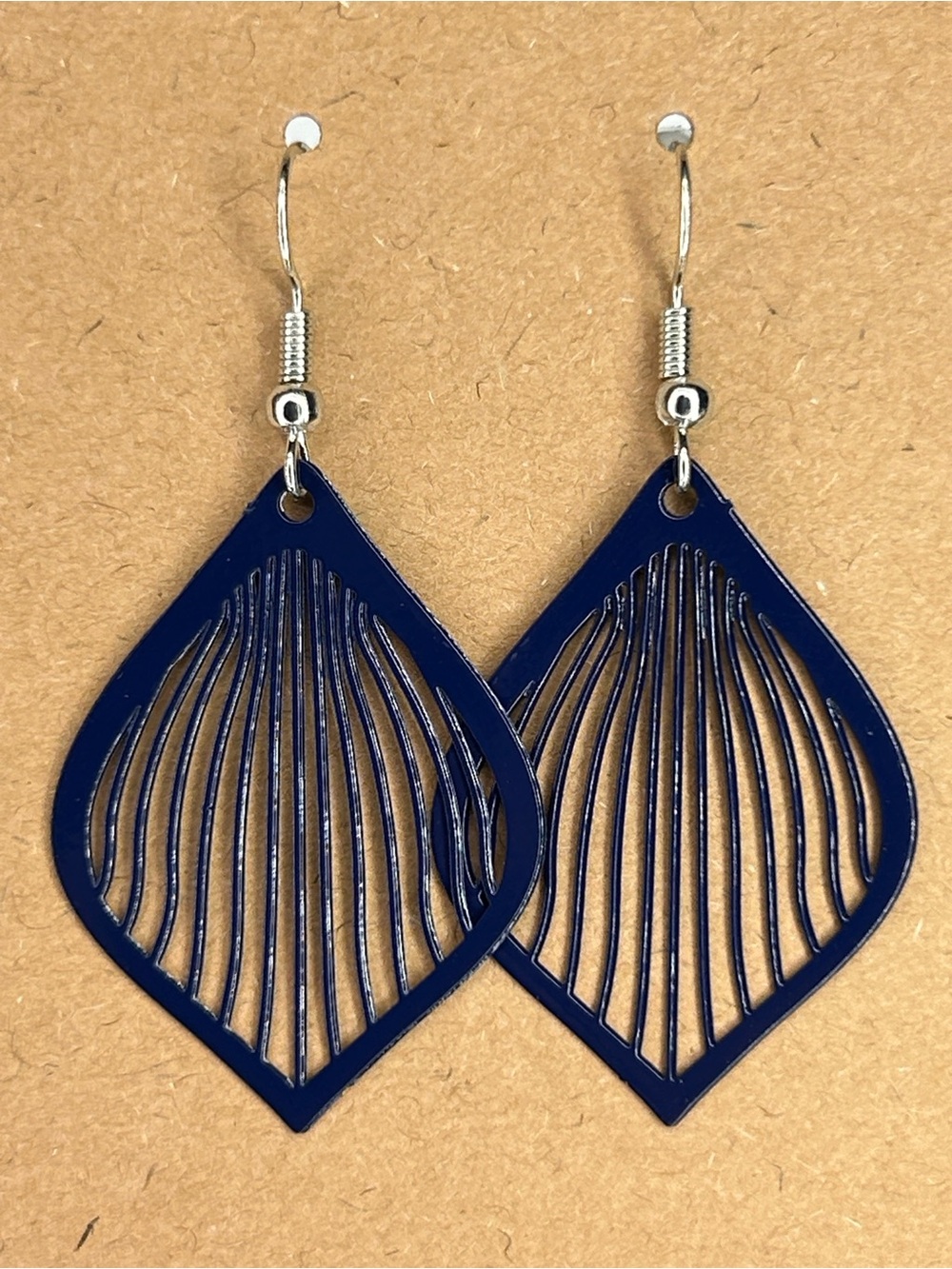 Navy Blue Teardrop Filigree Dangle Earrings Fashion Jewelry - Picture 4 of 4
